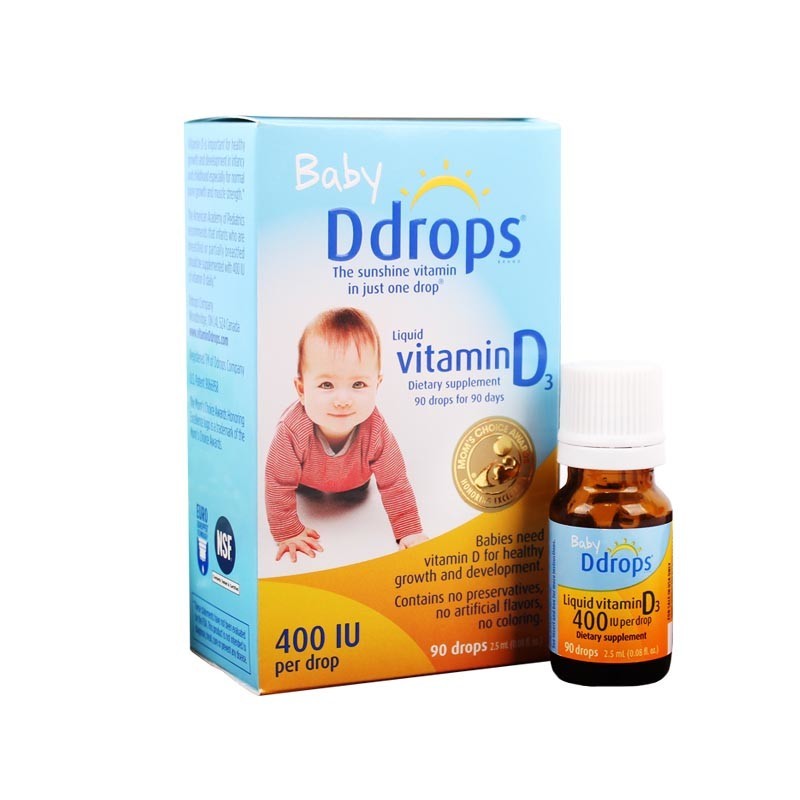 美国baby ddrops 婴儿维生素d3 宝宝补钙滴剂400iu 2.5ml 90滴